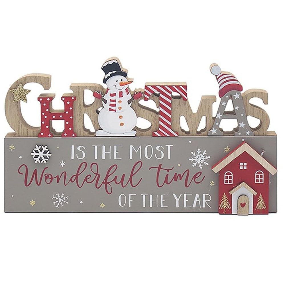 Lesser & Pavey Multi Christmas Snowman Standing Wooden Plaque - 24Cm X 14Cm - Christmas Decoration Plaque - Christmas Themed Décor - Christmas Decoration - Perfect For Home, Kitchen, Living Room, Tabletop