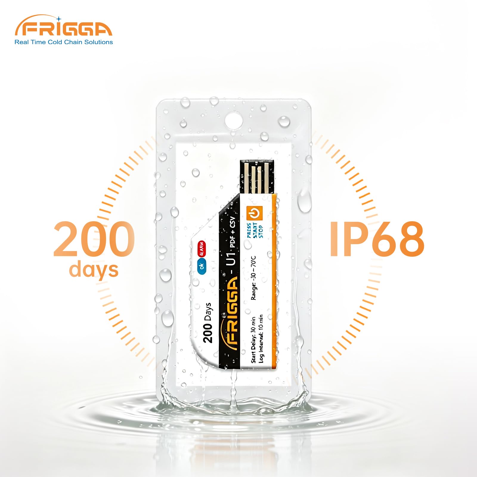 Frigga Paquete de 10 registradores de datos de temperatura, registrador de temperatura de un solo uso, 28800 puntos, registradores de temperatura USB, alta precisión, 200 días, transporte de cadena