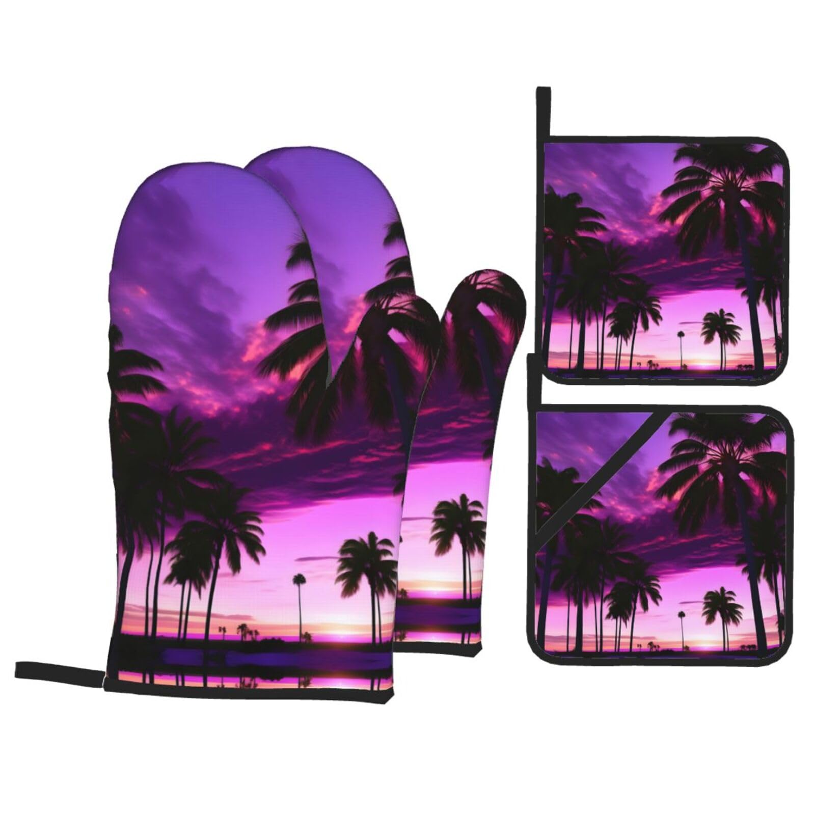Palm Tree Purple Sunset Print Oven Mitts,Pot Holders, Heat Resistant Oven Mitts Gloves,Hot Pads for Kitchen Cooking Grill