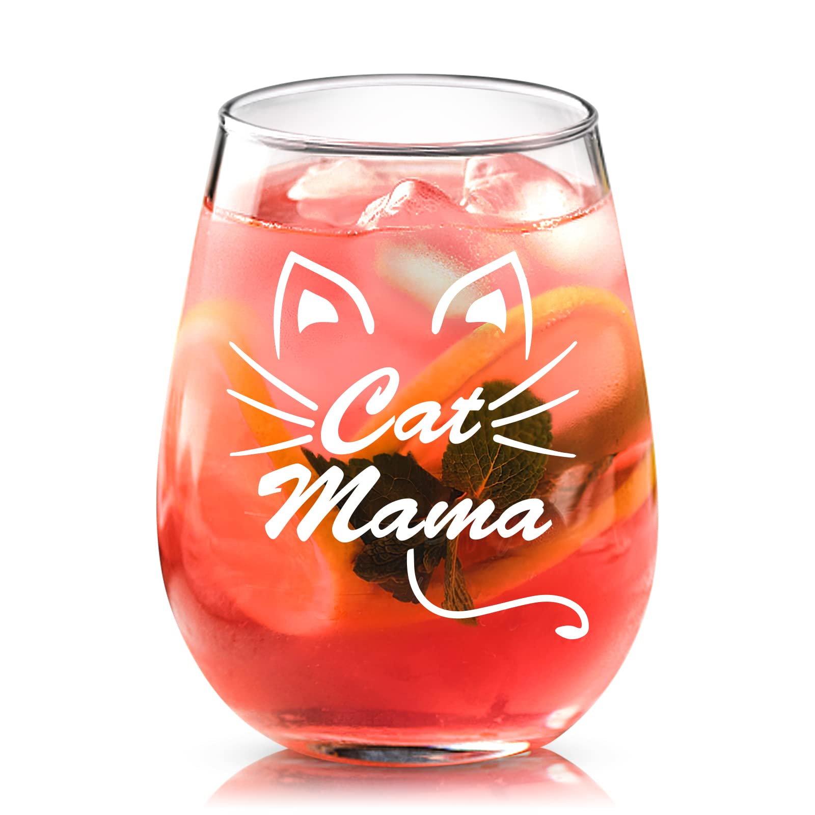 JoymakingGifts for Women, Cat Mama Stemless Wine Glass Personalised Birthday Gifts for Mum, Funny Cat Gifts for Women Cat Lovers Presents Christmas Gifts for Friends Sisters, 15 oz…