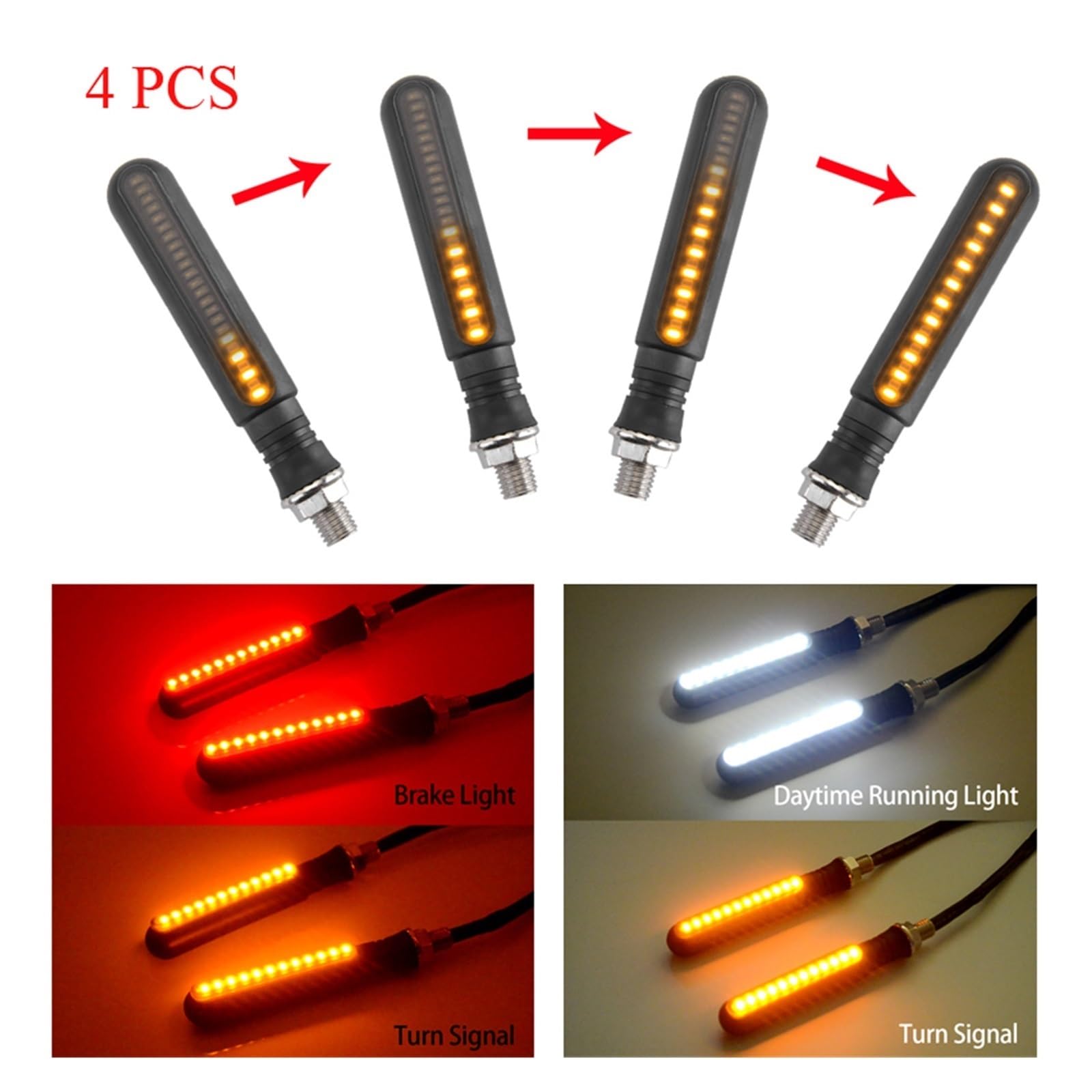 Luces intermitentes para motocicletas Para Giro LED universal para motocicleta para indicador de señal, luz intermitente DRL, para giro para lámpara, parada para iluminación freno(Mix 4 pcs)