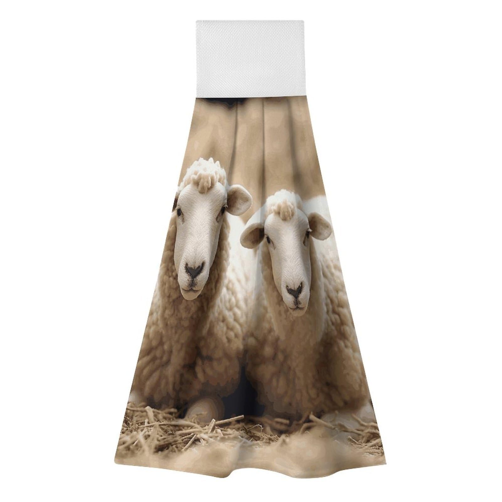 BTCOWZRV Lamb and Sheep Hanging Kitchen Towels with Loop, 2 PCS Luxury Hand Towels for Bathroom, Soft Microfiber Absorbent Face Towels Quick Dry Cleaning Cloths for Kitchen Dish Towels