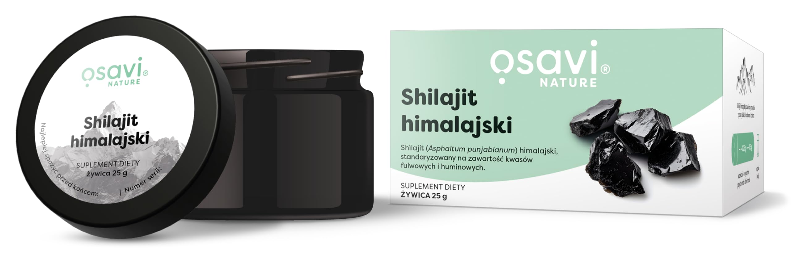 Osavi Shilajit Himalaya - 25g | Naturharz (Asphaltum punjabianum) aus dem Himalaya | Standardisiert auf Fulven- und Huminsäuren | Aus dem Karakorum und Zanskar Gebirge | Mit Messstab