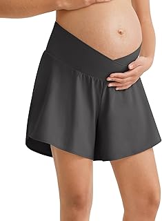 G4Free Chillwhisp Built in Brief Maternity Athletic Shorts with Inner Pockets Cross Waist Pregnancy Shorts Price In India