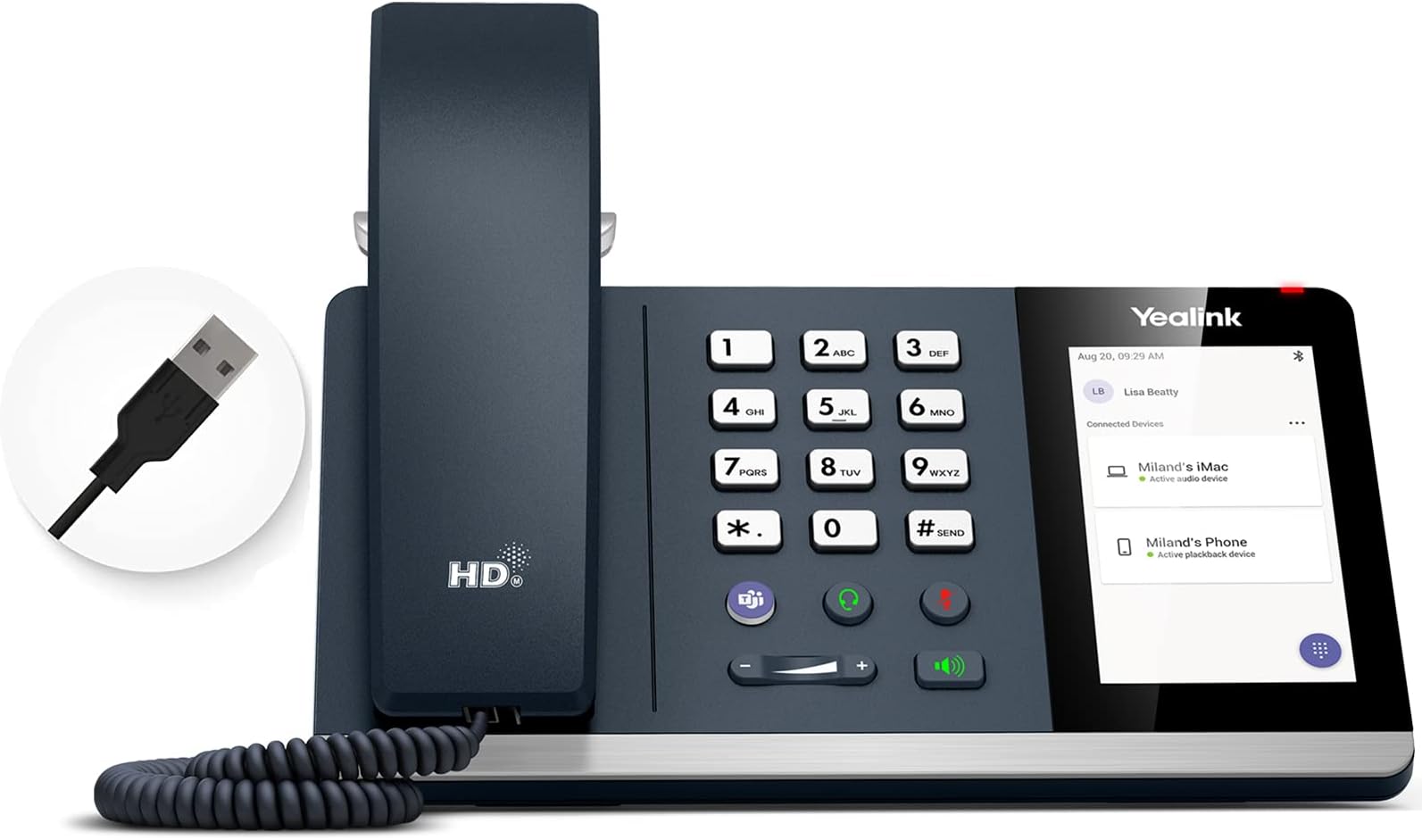 MP50 USB Phone Handset Certified for Microsoft Teams Skype for Business, Built-in Bluetooth Turn Mobile into Desktop Phone, Work for PC, NOT Support Registration of SIP Account to VoIP System
