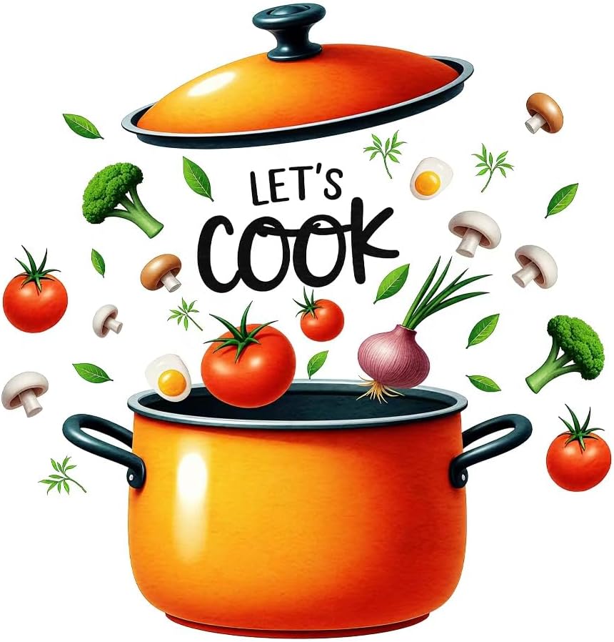 Let’s Cook Wall Decal - Cookware and Food Sign Wall Stickers Decals Removable Vinyl Peel and Stick for Kitchen Dining Restaurant Baking Room Home Decor (Let's Cook)