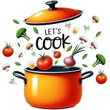 Lets Cook Wall Decal - Cookware and Food Sign Wall Stickers Decals Removable Vinyl Peel and Stick for Kitchen Dining Restaurant Baking Room Home Decor Let's Cook