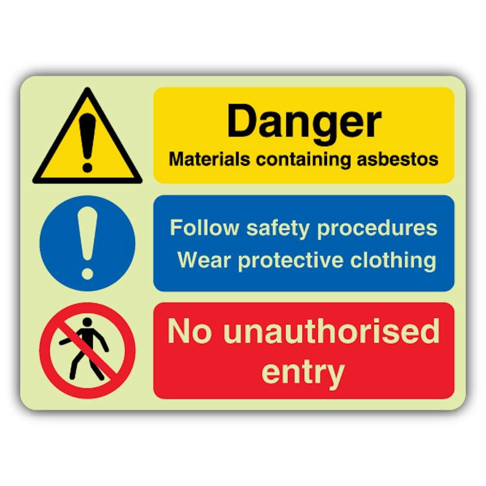 V Safety Glow In The Dark Danger Asbesto - Señal de protección aprobada para ropa de respirador - 800 x 600 mm - Hecho de vinilo autoadhesivo de doble brillo - Señalización de advertencia de peligro
