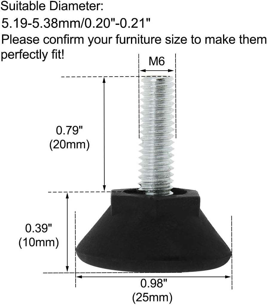 M6 x 20 x 25mm Furniture Glide Leveling Feet Adjustable Leveler Floor Protector for Chair Sofa Table Leg 2 Pack