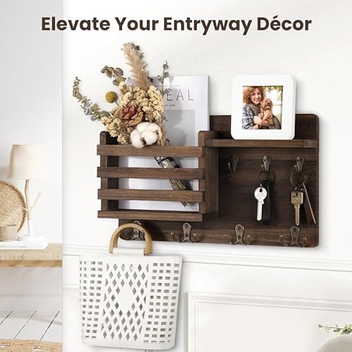 image for Nekon Mail Holder for Wall Mail Organizer with Key Hooks Hallway Farmh