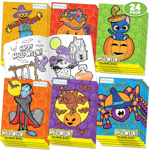 ArtCreativity Halloween Coloring Books for Kids 24 Pack Mini 57 Booklets Trick or Treat Handouts Classroom Favors Goodie Bag Fillers Non-Candy Party Supplies