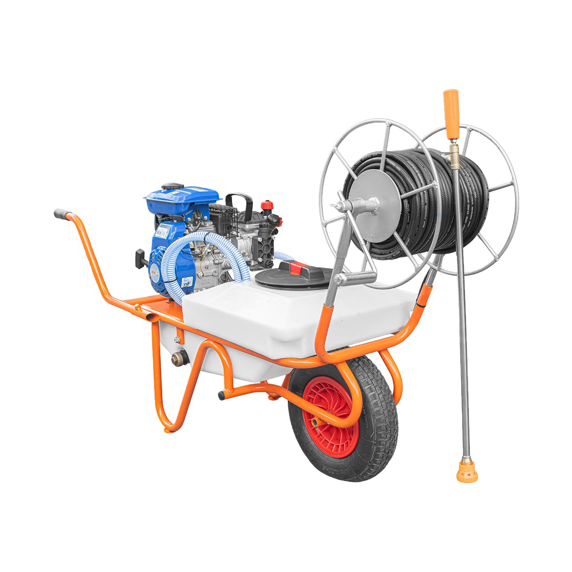 Chariot pulvérisateur 1 Roue 80cc 50L avec Tuyau de 50 mètres et Lance de 90 cm