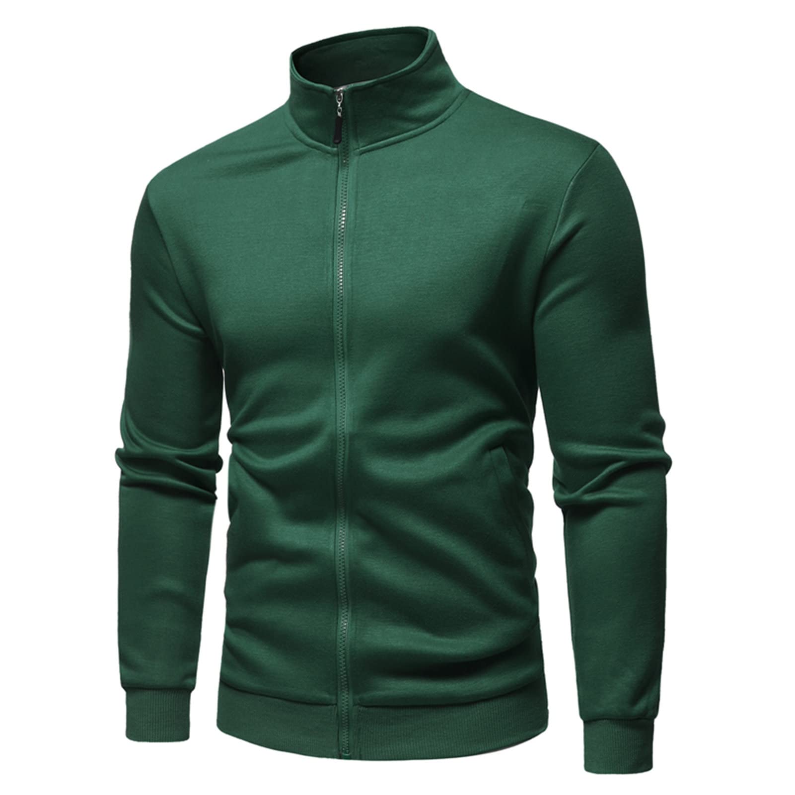 Maiyifu-GJ Men's Casual Full Zip Stand Collar Cardigans Lightweight Fleece Mock Neck Sweatshirt Slim Fit Winter Warm Jacket (Green,XX-Large)