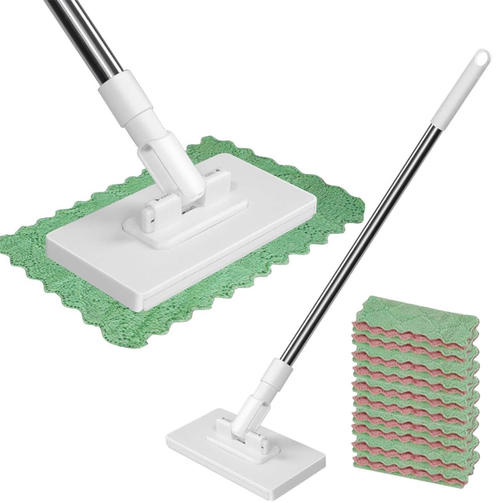 Myrkalatoy White Lazy Mop Clip On, Disposables Dust Mop With 10 Reusable Cloths, 60° Rotating,Compatible With Reusable Towels & Disposable Wipes For Floor Wall Bathroom Kitchen (White)