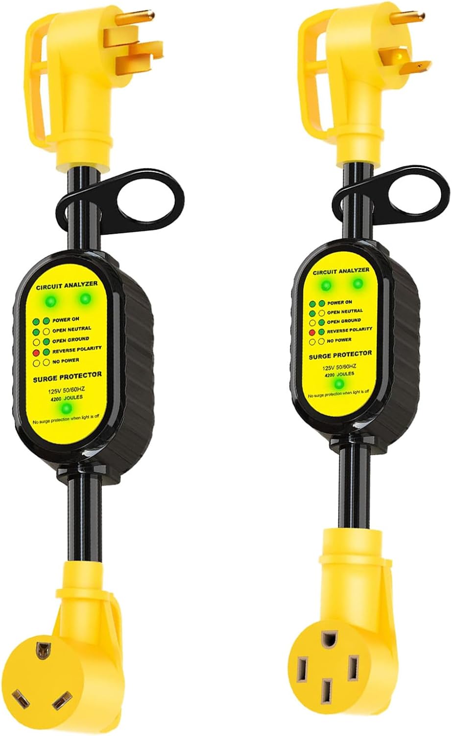 EyGde 50 Amp to 30 Amp RV Adapter+30 Amp to 50 Amp RV Adapter, 4200 Joules Electrical Power Adapter with Surge Protector, Circuit Analyzer Power Defend Guard with Handles for Camper Travel Trailer