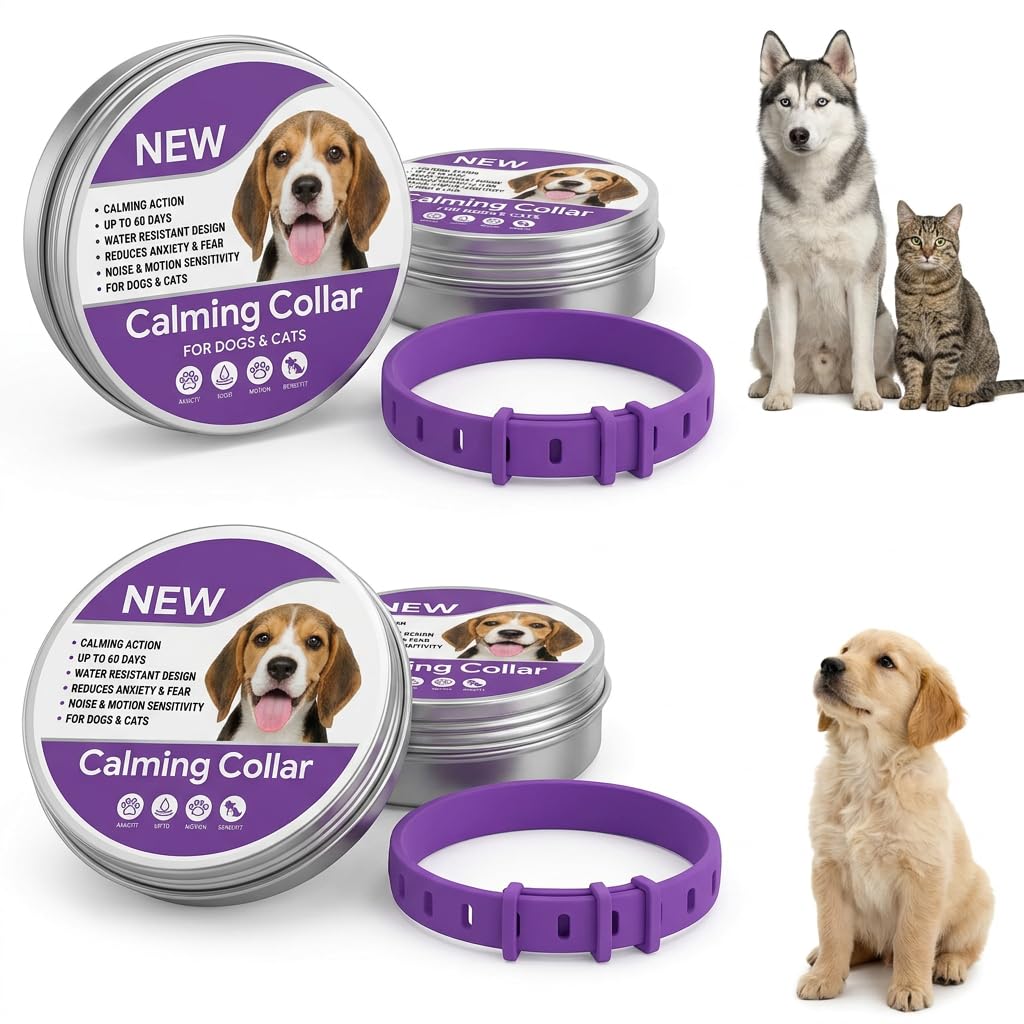 2 Pcs Dog Calming Collar for Dogs Anxiety Natural Essential Oils Waterproof