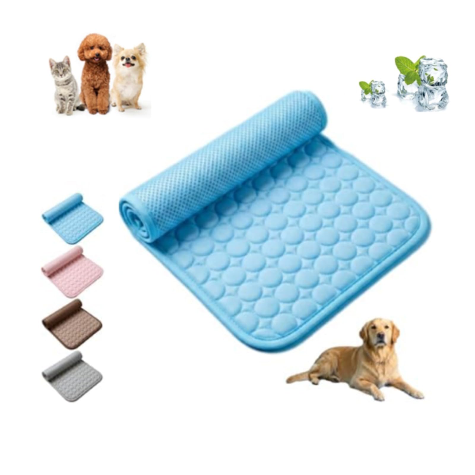 The Dog Hub Arcttic Cooling Dog Mat, Self-Cooling Pad for Large Dogs, Summer Bed (Blue,L-70X55CM)