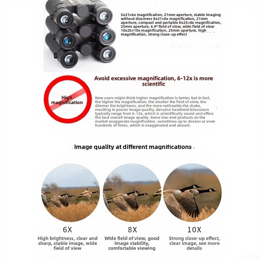 Binocolo, 8 x 21, design compatto pieghevole per bird watching, escursionismo, viaggi, leggero nero ottico con custodia (KHA03-10x25)
