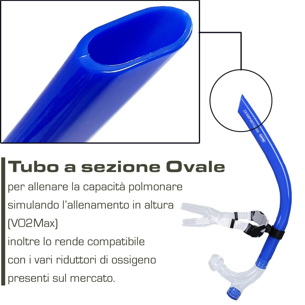 Boccaglio Frontale Nuoto Professionale | Tubo Respiratore Frontale per Allenamento Tecnico e Resistenza in Piscina | Snorkel Stabile ed Ergonomico per Nuotatori Agonisti e Amatoriali - Adulto