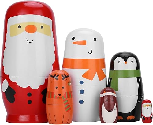 Yoption 6 muñecas rusas de Navidad, hechas a mano, de madera, Papá Noel, muñeco de nieve, Matryoshka, regalo para niños, regalo de Navidad,