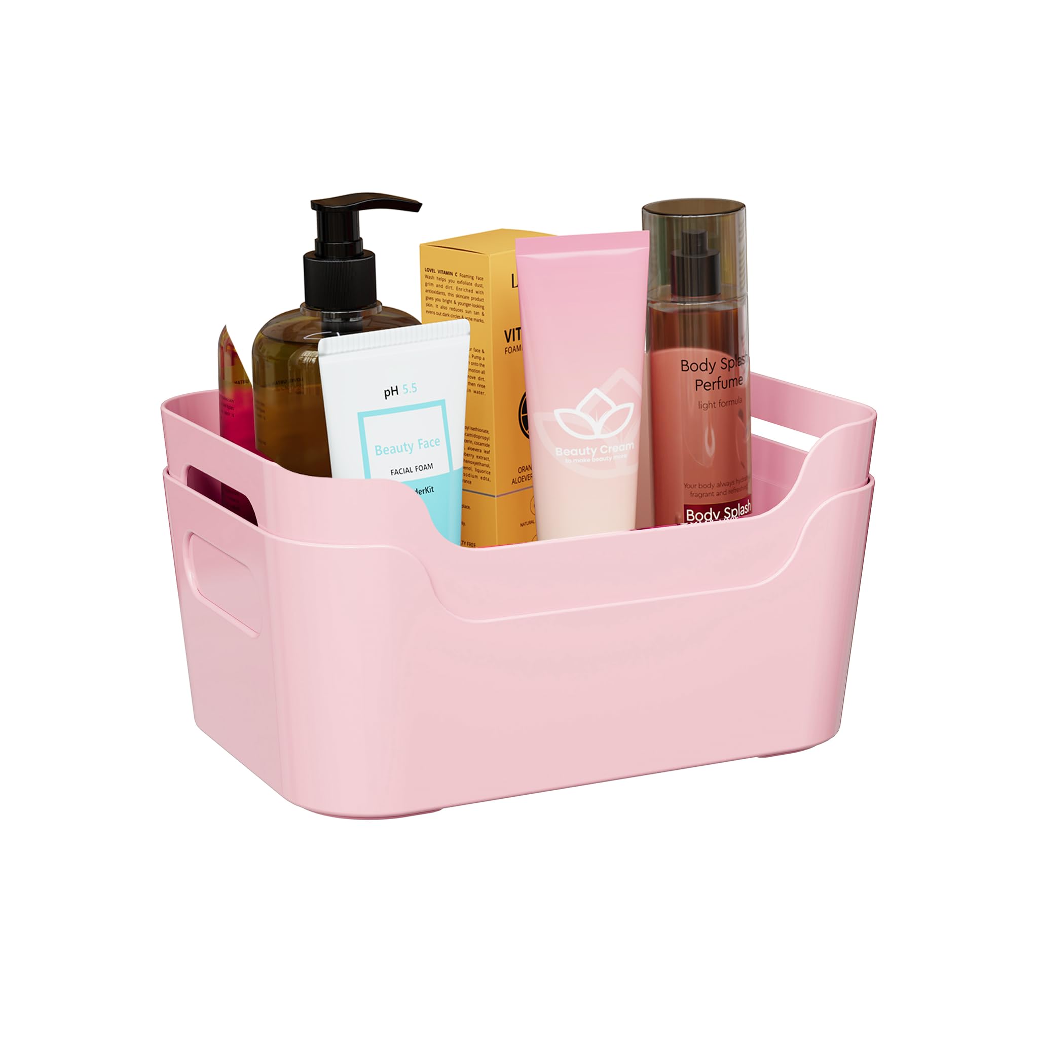 TEX-RO Storage Box and Organiser | Storage Organiser | Organizer Storage Box for Home & Kitchen | Durable Storage Basket & Plastic Basket for Storage (Pack of 2, Light Pink)