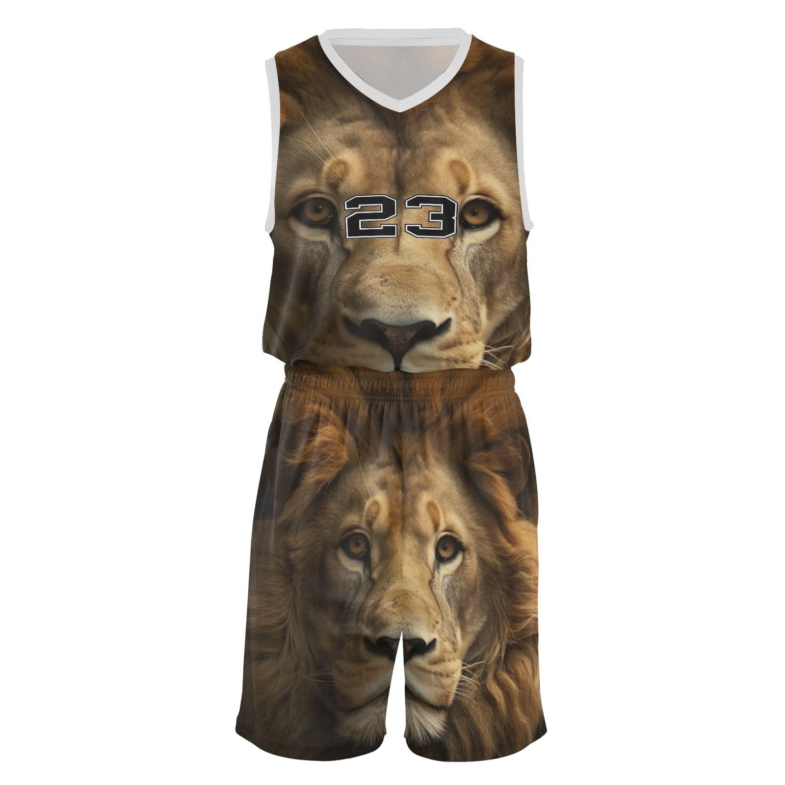 FLildon Lion Portrait Boys Basketball Jersey Set Tank Top Shorts Tracksuit Sport Training Suit for Kids