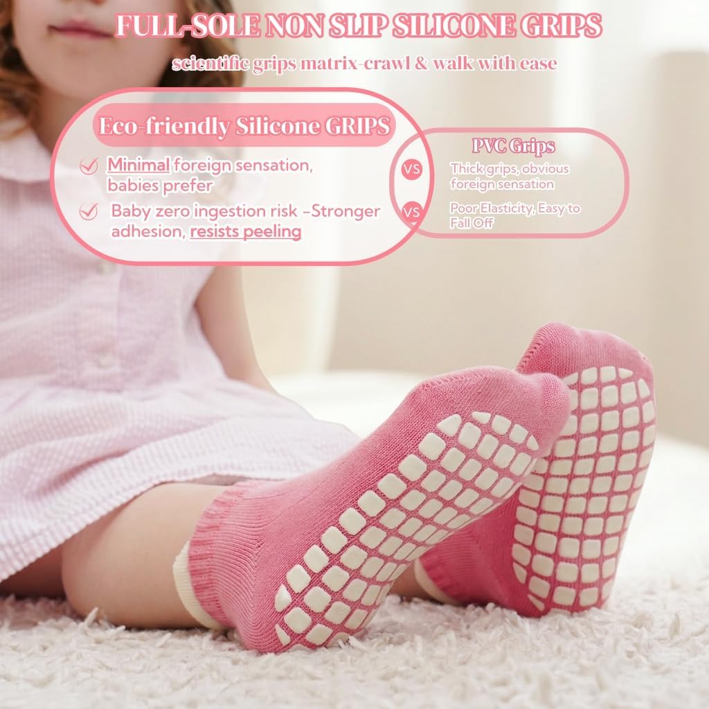Toddler Non Slip Grip Ankle Socks with Grippers Cute Seamless for Baby Boys Girls Infants Kids 6 Pairs