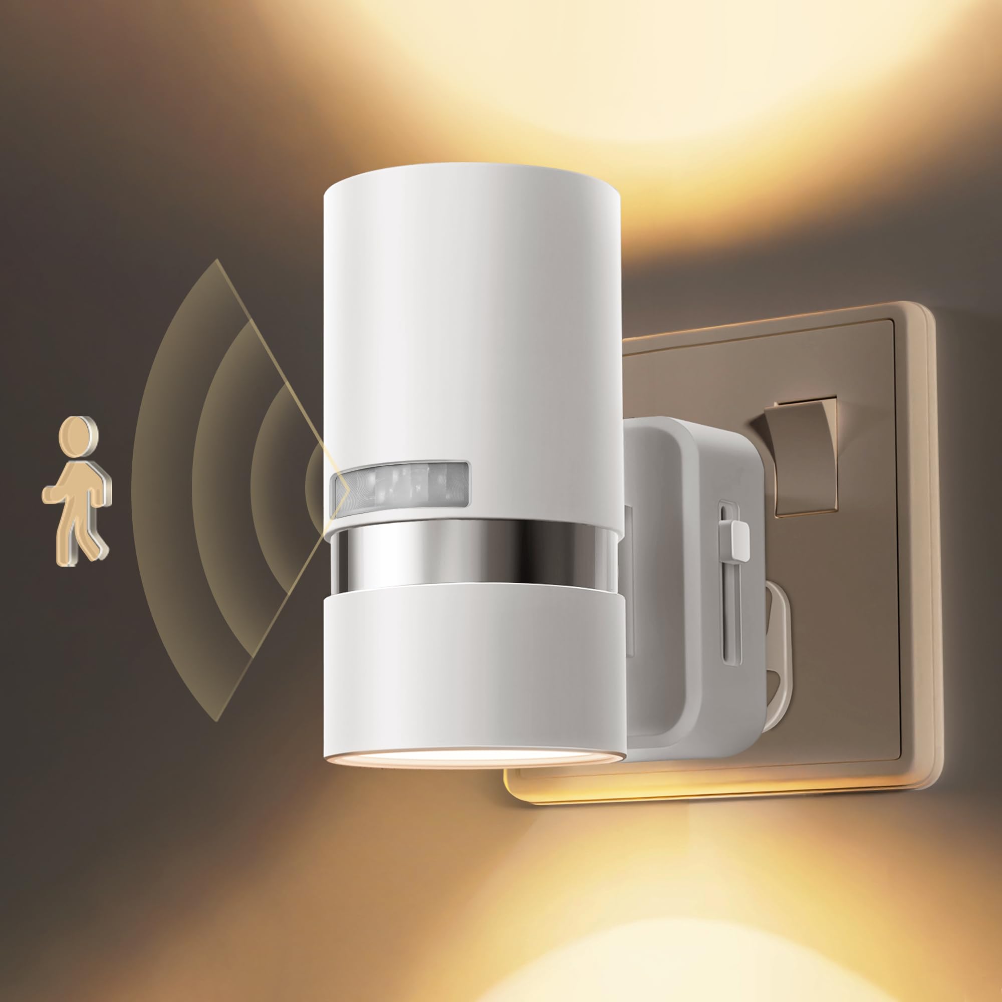 LOHAS-LED Motion Sensor Night Light Plug in, 1 Pack, Motion Sensor Night Light 0-100LM, Auto-Off-ON, 3000K Warm White