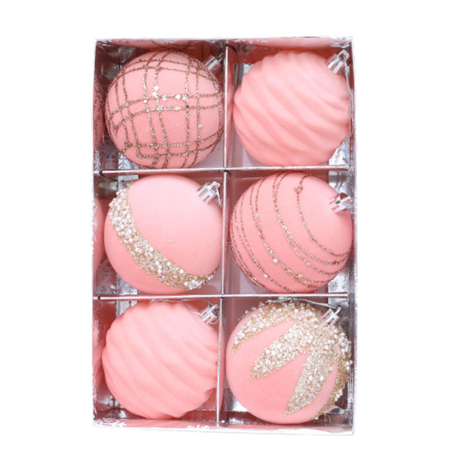 our fave 6 Count Premium Flocking Holiday Baubles with Artistic Designs Holiday Tree Decor for Christmas Celebrations Rhinestones Christmas Decorations