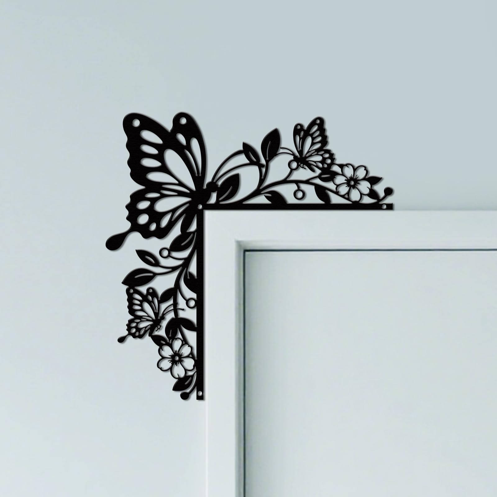 CUTHOLLOW Butterfly and Flowers Door Topper Sign Wall Art Decor, 9.8"x9.8" Double-sided Metal Unique Hanging Above Door Frame Corner Accent for Home Front Door Hallway, Best Gift for Housewarming Xmas