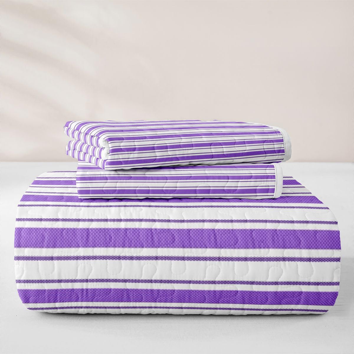 Homewish Set copriletto trapuntato a righe viola e bianche per letto king