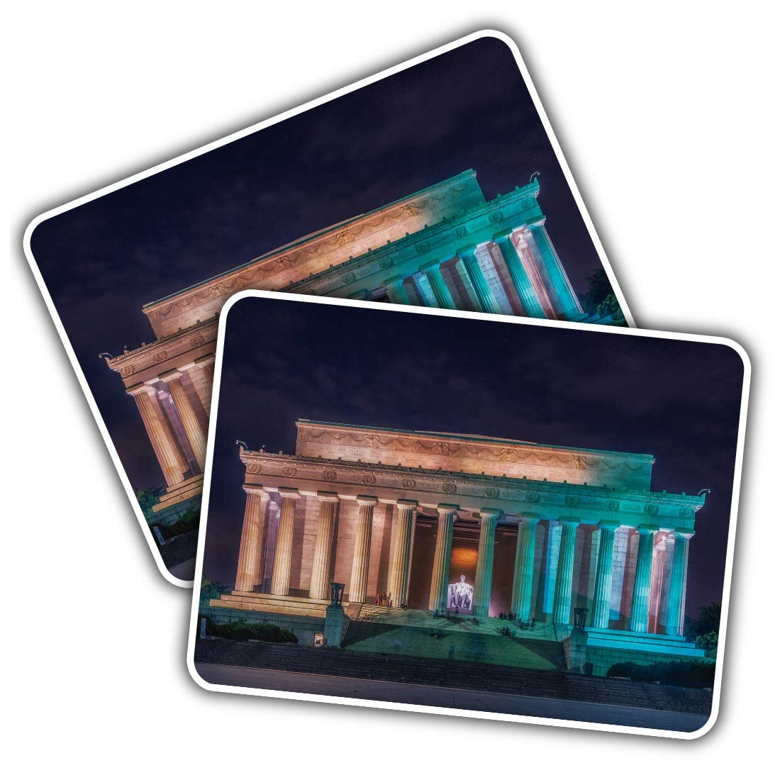 2 x Vinyl Stickers - Rectangle Shape 10x7cm Washington Abraham Lincoln Memorial USA Art Print Decal Laptop Tablet Luggage Car Wall Fridge Door Sticker #53539