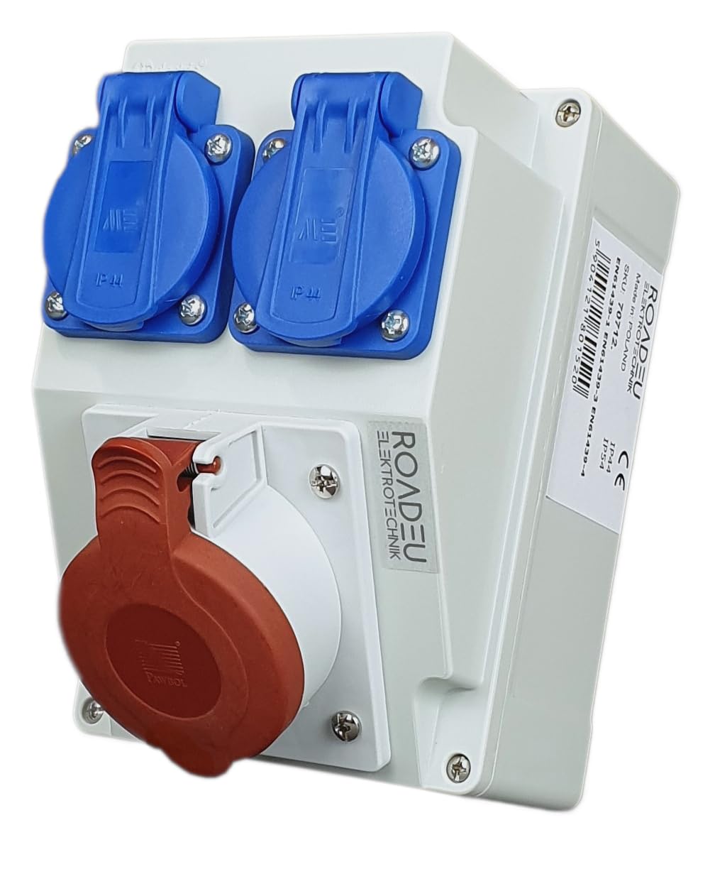 RoadEu - Presa Industriale da Parete Combinata CEE 16A - 2x Prese 230V - Distributore di Corrente IP44 per Interni ed Esterni - Quadro Elettrico 16A per Cantieri