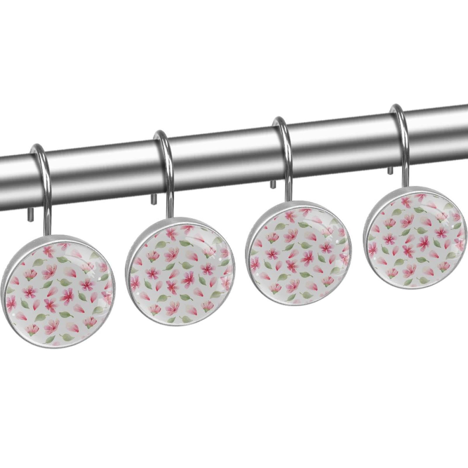 Confezione da 12 ganci per tende da doccia,anelli,fiori rosa e rose
