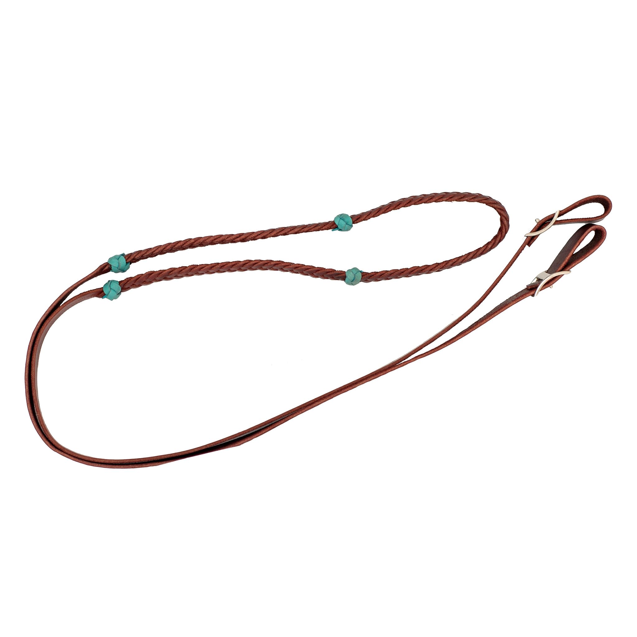 Cowboy Tack 5 Plait Braided Barrel Reins with 4 Turquoise Knots