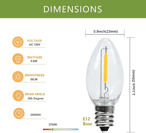 Miniatura 7 de Paquete de 4 cables de accesorios con bombillas LED de noche, cable blanco con enchufes de interruptor de encendidoapagado, bombilla LED C7 blanca