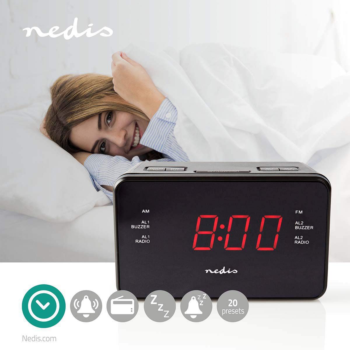 Nedis Radiosveglia digitale Pa ntalla LED da 0,9" FM