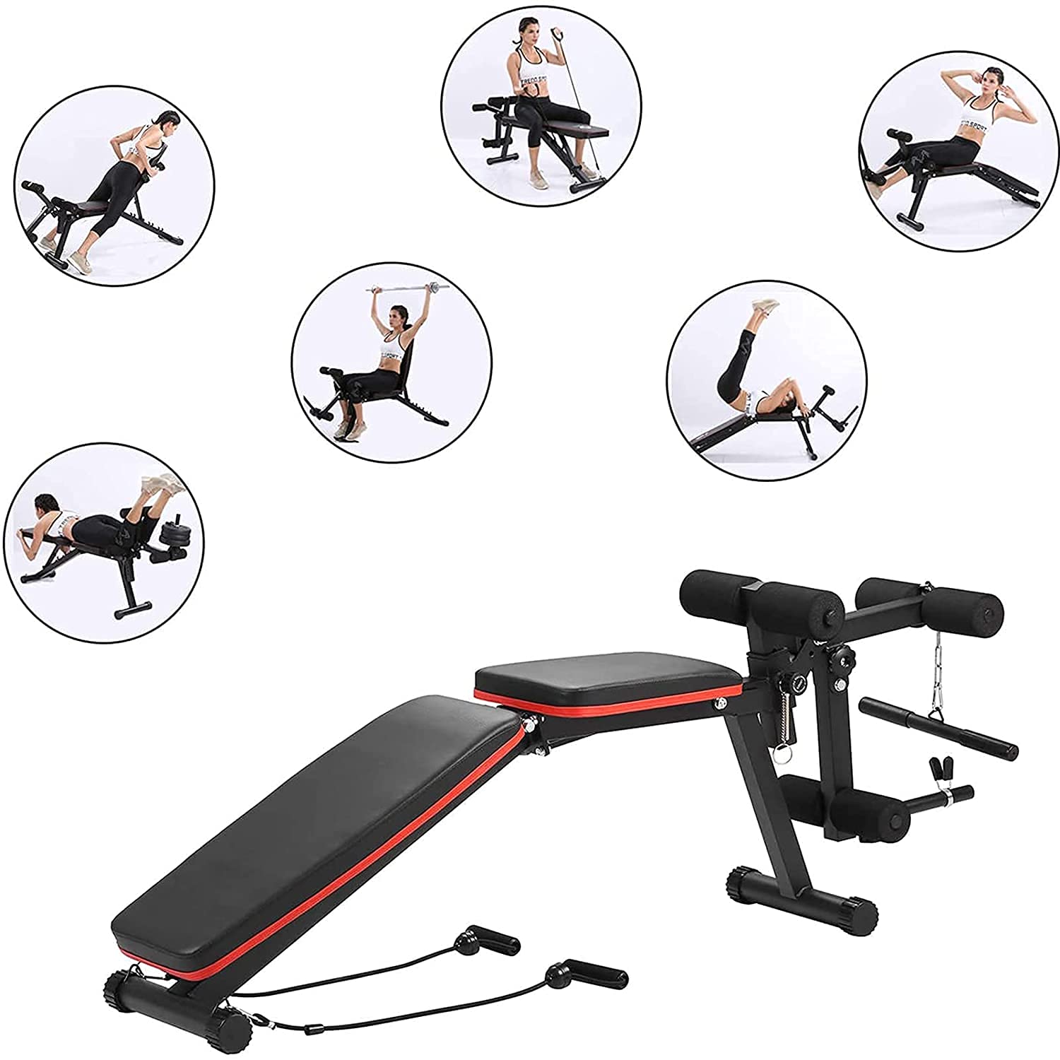Banco de Pesas Ajustable Plegable Banco De Musculacion Multifuncional, Banco de Ejercicios de Inclinación/declive Multiusos con Respaldo Ajustable/Fijación de Piernas para Gimnasio en Casa