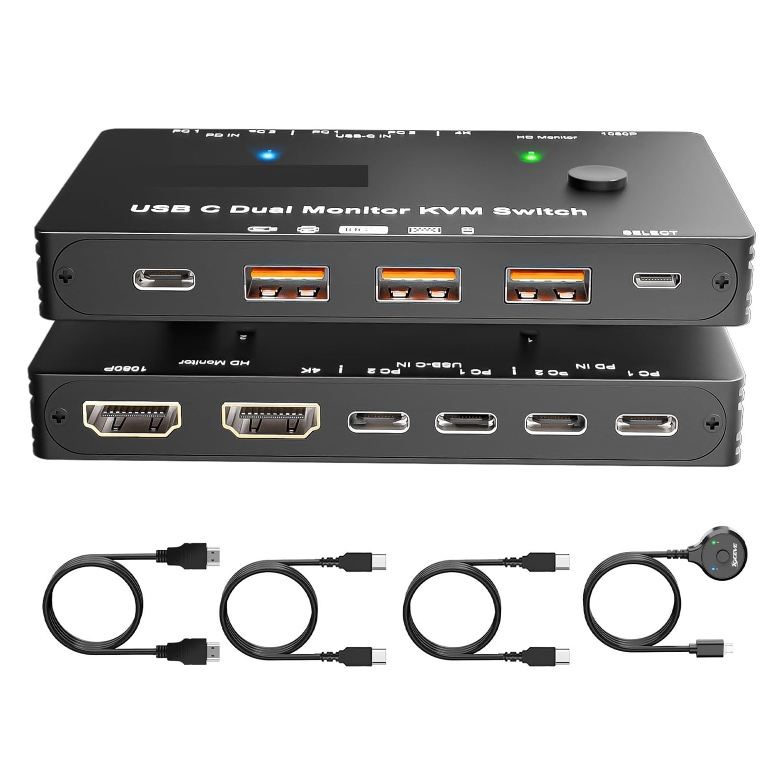 Switch KVM USB C 4K, Switch KVM USB C a Doppio Monitor PD da 100 W for la condivisione di 2 Laptop, 2 Monitor e 4 dispositivi USB 3.0 a 10 Gbps