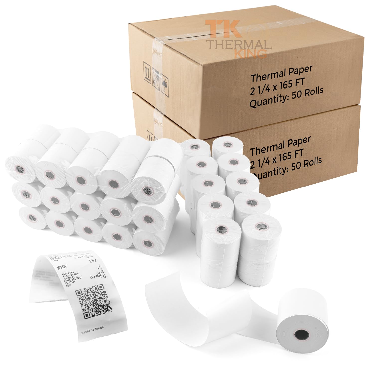 TK Thermal King, (100 Rolls) 2 1/4" x 165' Thermal Paper, POS Receipt Paper for Retail Business Cash Register, Fits Most Credit Card Terminal