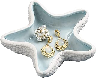 Linfye Starfish Jewelry Dish Tray Ceramic Jewelry Holder Ring Dish Trinket Tray Ceramics Tray Jewelry Dish Ocean Style Trinket Tray Dish Holder Earrings Candy Storage Holder Table Decoration Supplies