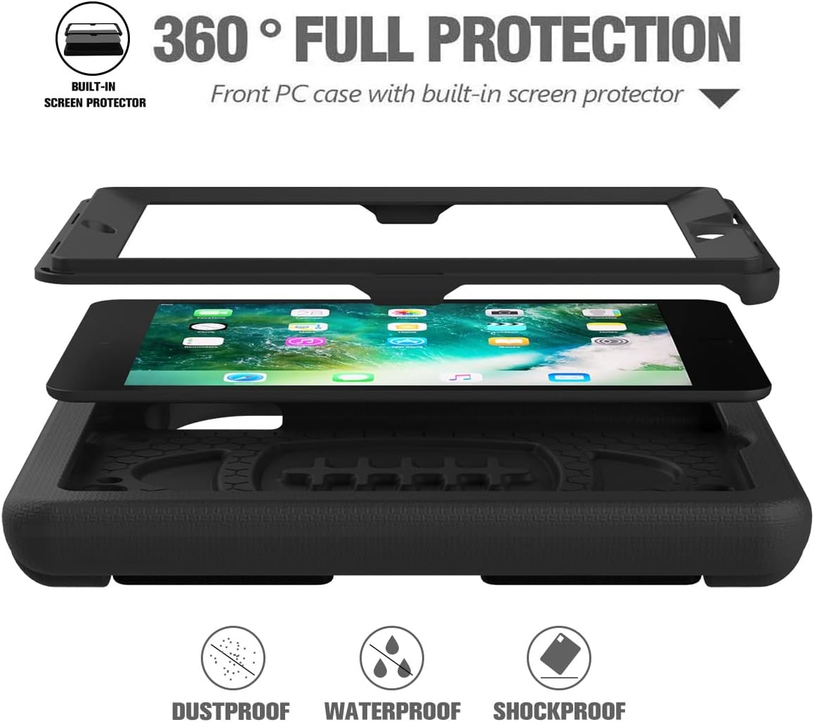 AVAWO Kids Case for iPad Mini 1 2 3 - Built-in Screen Protector Light Weight Shock Proof Handle Stand Kids Cover for iPad Mini 1st Gen, iPad Mini 2nd Gen, iPad Mini 3rd Generation - Black