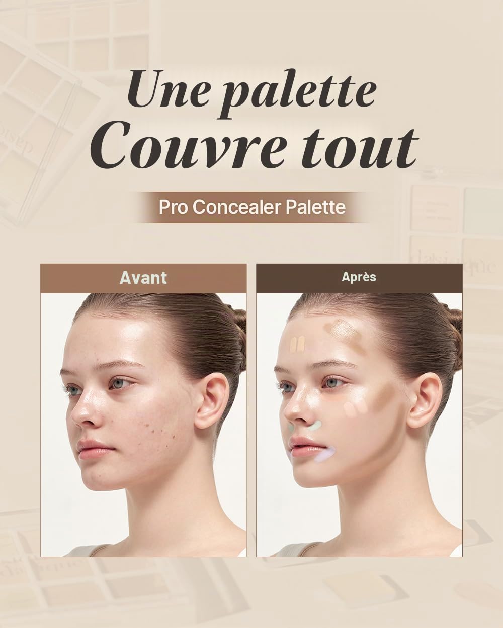 Dasique Pro Concealer 01 Couverture, Palette anti cerne et correcteur de teint à couvrance modulable, fini naturel longue tenue, correcteur multi-usage inspiré du maquillage coréen K Beauty