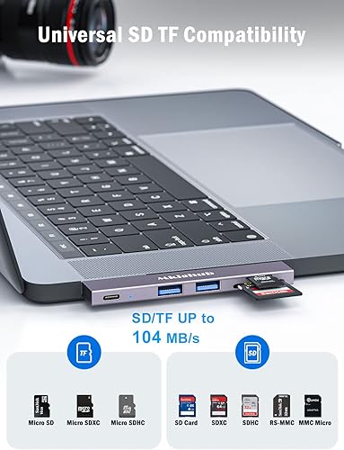 Miniatura 7 de Hub USB C para MacBook Pro 5 en 2 USB C multipuerto Hub Mac Dongle USB 30 USB 20 tarjeta SDTF 100W PD Thunderbolt 34 accesorios MacBook para Air M1