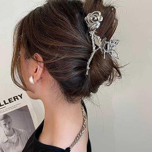 Miniatura 4 de Pinzas para el cabello de metal rosa plateado, accesorios grandes antideslizantes de agarre grueso para mujeres y niñas