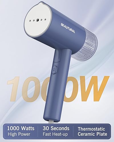Miniatura 9 de BEAUTURAL Vaporizador de viaje para ropa con doble voltaje para uso en todo el mundo, removedor de arrugas de tela plegable de mano, plancha de