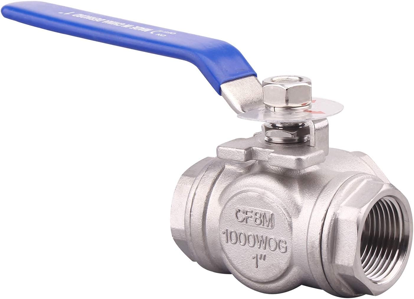 DERNORD 3-Way Ball Valve, L Mounting Pad, Stainless Steel 304 Female Type for Water, Oil, and Gas with Vinyl Locking Handle (1 Inch NPT)