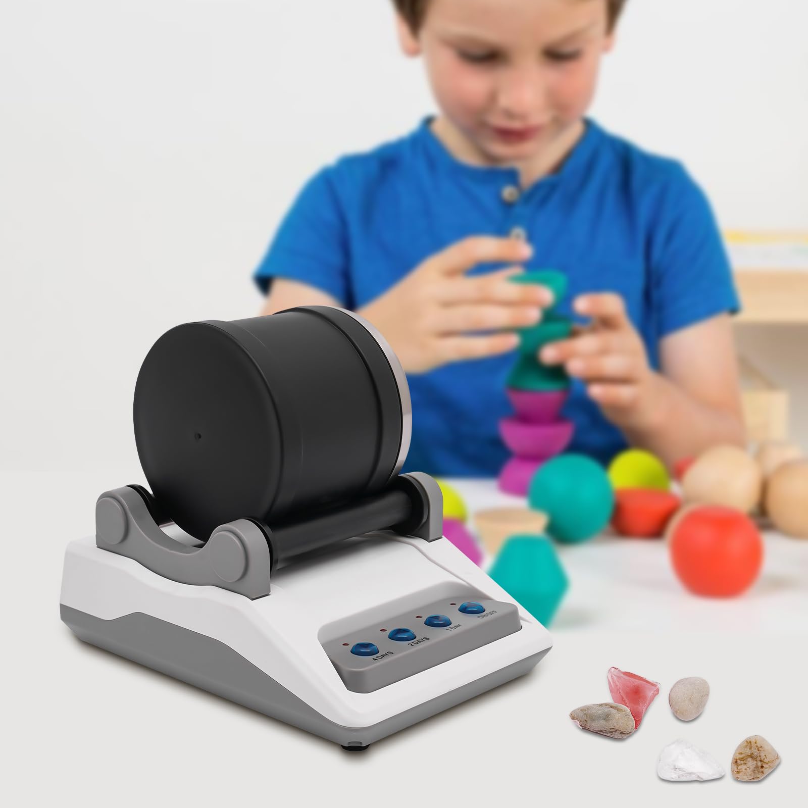Rock Tumbler Set Steinpoliermaschine, Polierkörner Schmuckbefestigungen Edelsteine Poliermaschine Rosenquarz Stein DIY Kit,7-Tage Timer für Erwachsene und Kinder
