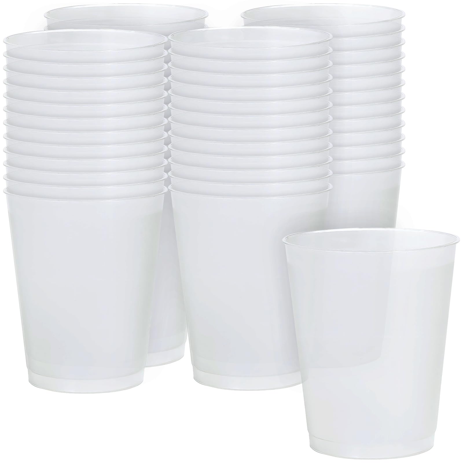Amazon.com: Fun Express 12 oz Frosted Plastic Cups 50 Pack - Heavy Duty  Reusable Stadium Cups for Wedding Birthday Party | Clear Frost Flex Design  |Shatterproof Cocktail Bar Drinkware Bulk Set : Home & Kitchen