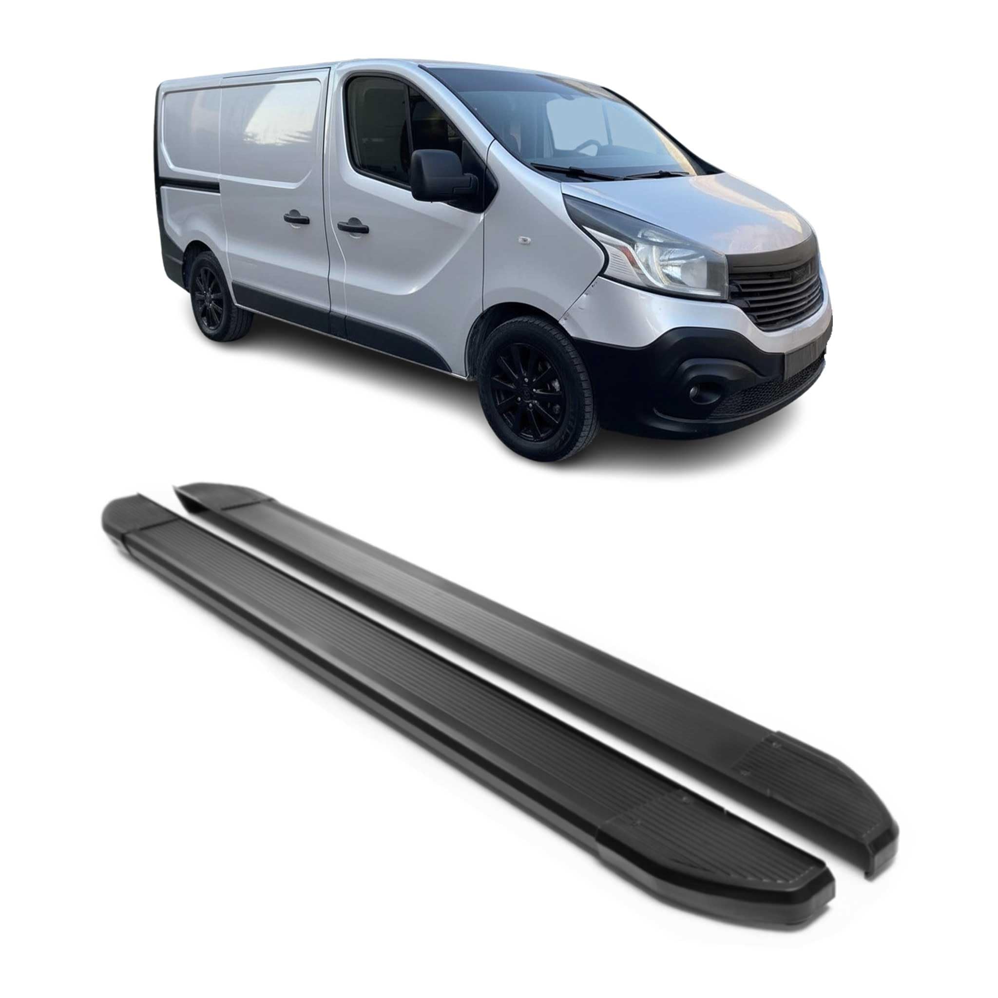 OMAC Alu Seitenschweller Trittbretter kompatibel mit Renault Trafic 2014-2024 Kurzer Schwarz 2X